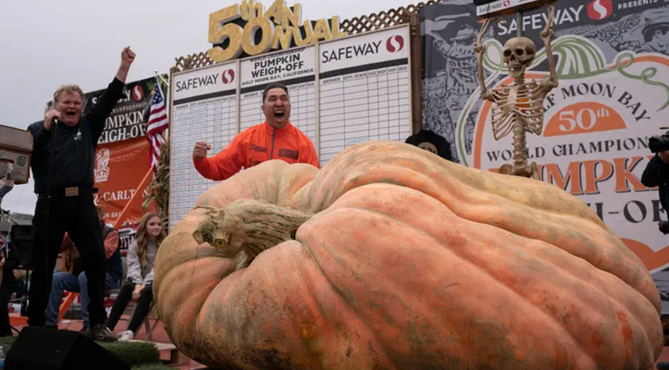 Трэвис Джинджер на ежегодном взвешивании тыкв в Калифорнии