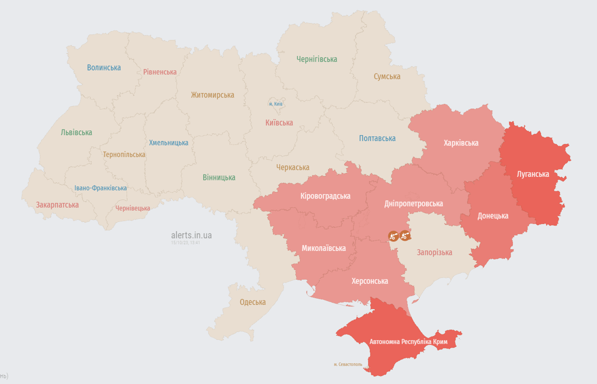 воздушная тревога в Украине 15 октября