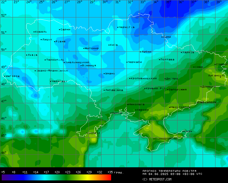 Температуры в Украине 5 июня 2025 года