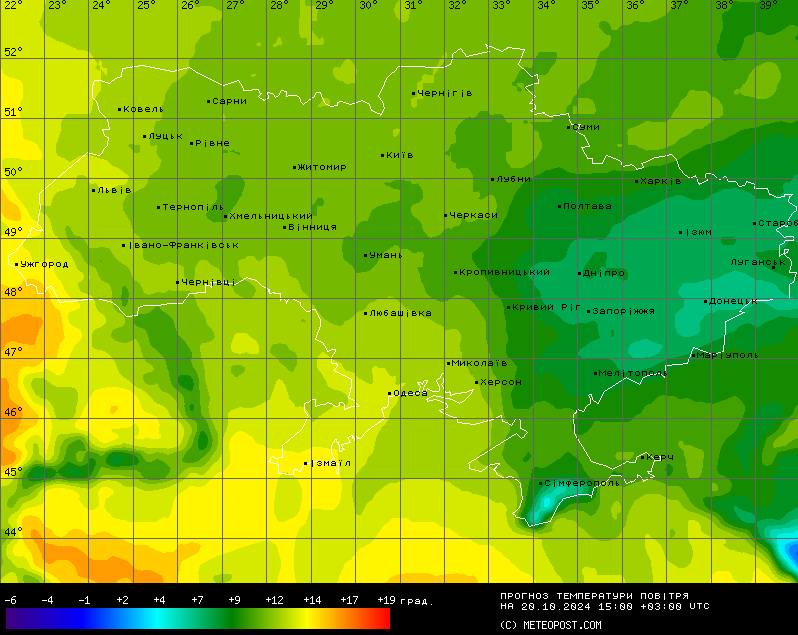 Температурна карта 20 жовтня. Фото: Метеопост