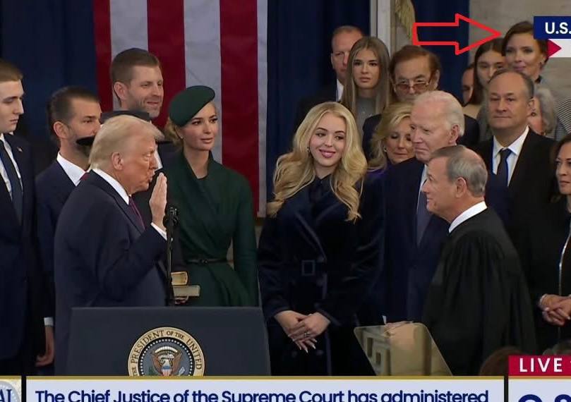 Олександра Ніколаєнко з чоловіком біля Дональда Трампа. Фото: скриншот з відео 