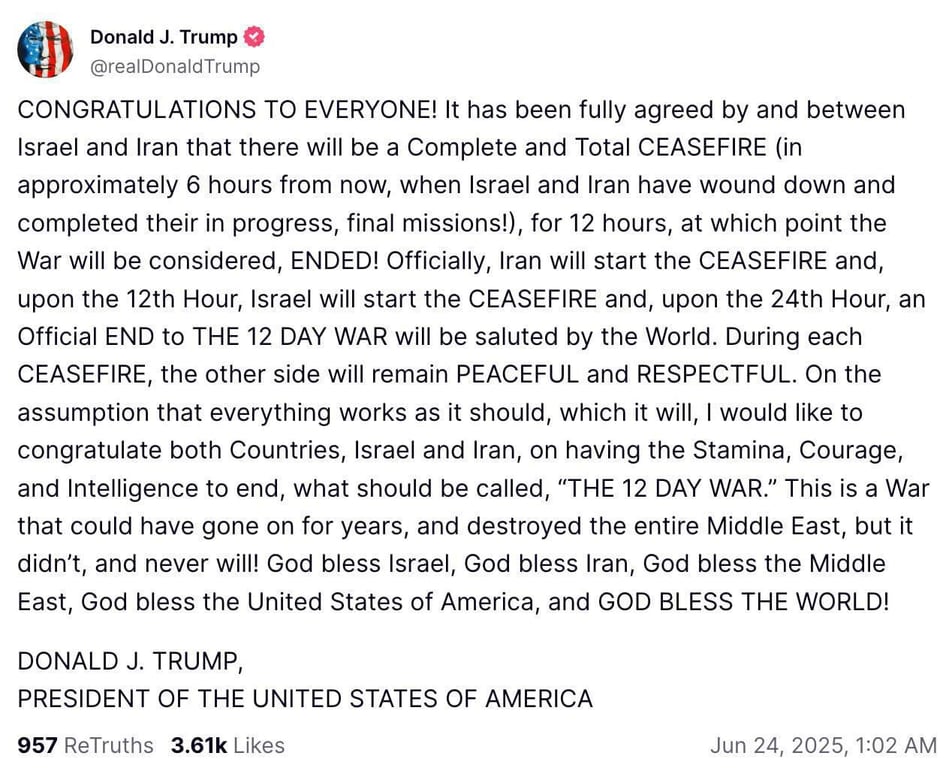 Трамп святкує — Іран та Ізраїль домовились припинити війну - фото 1