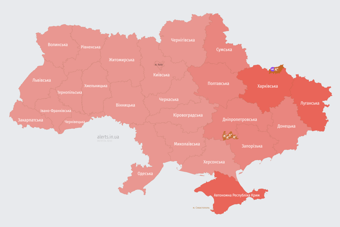 Карта воздушной тревоги сейчас 8 июля