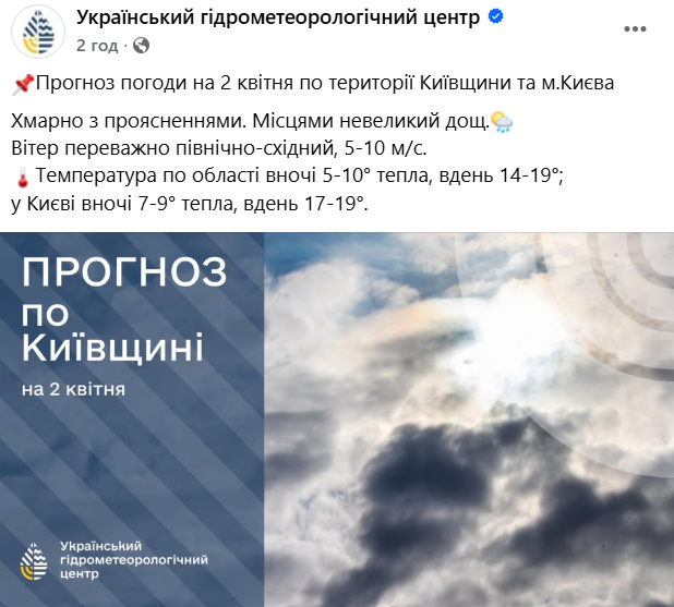 Якою буде погода в Києві 2 квітня