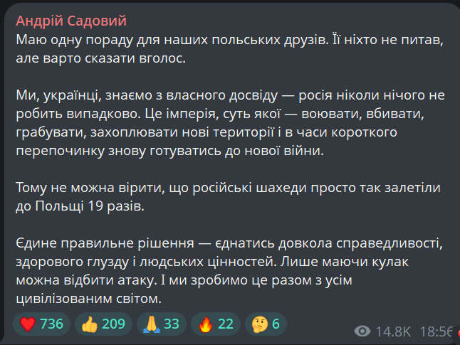Садовий дав пораду полякам на тлі атаки російських дронів - фото 1