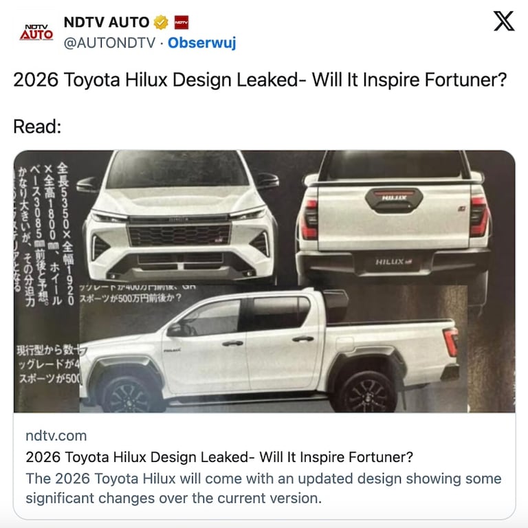 Зображення 2026 Toyota Hilux в мережі X.