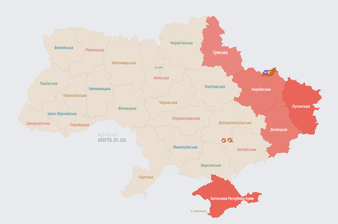 Карта повітряних тривог 26 січня