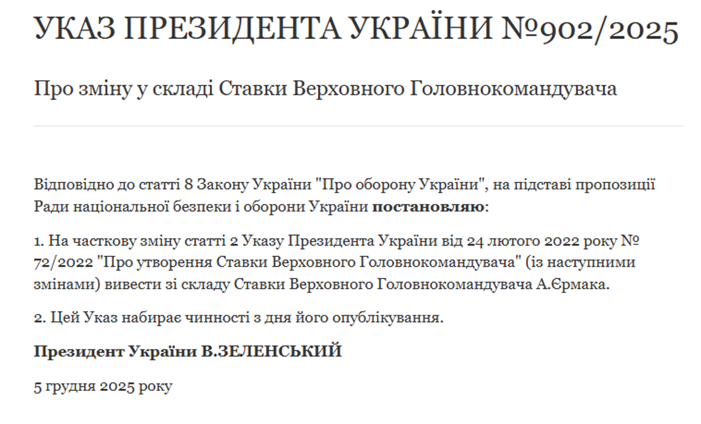 Зеленський вивів Єрмака зі складу РНБО