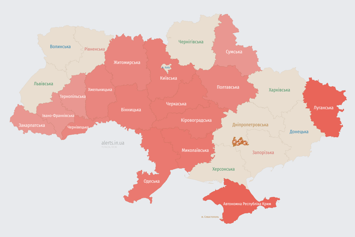 Мапа повітряної тривоги в Україні сьогодні, 11 квітня