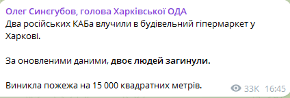 Скриншот допису Олега Синєгубова