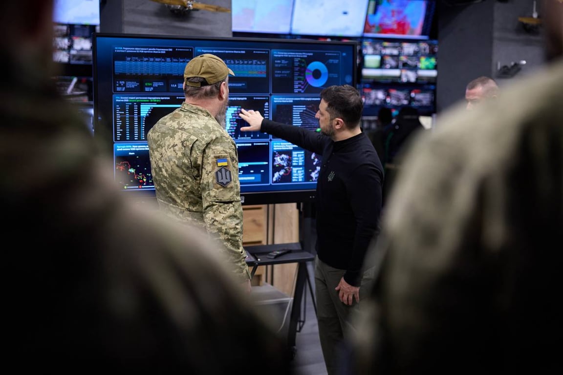 President Zelensky with soldiers of the 414th “Birds of Madyar” Brigade