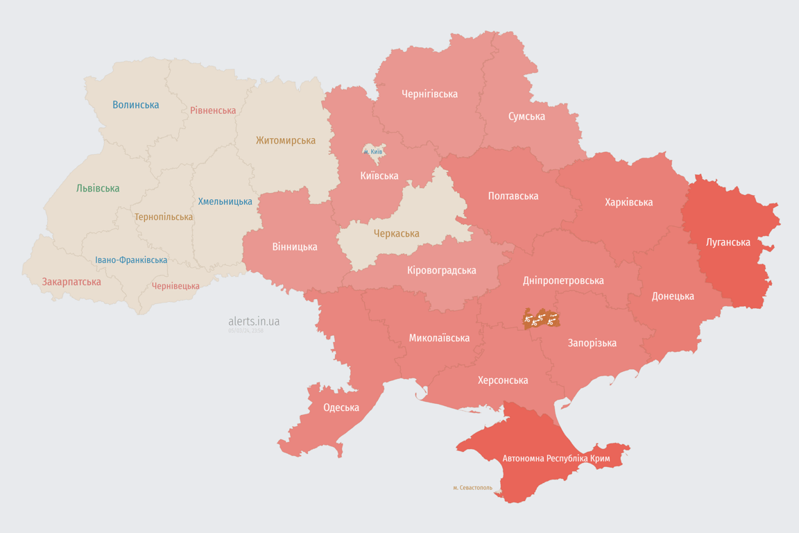 Мапа повітряних тривог в Україні сьогодні 6 березня