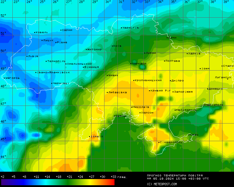 Температурна карта. Фото: Метеопост