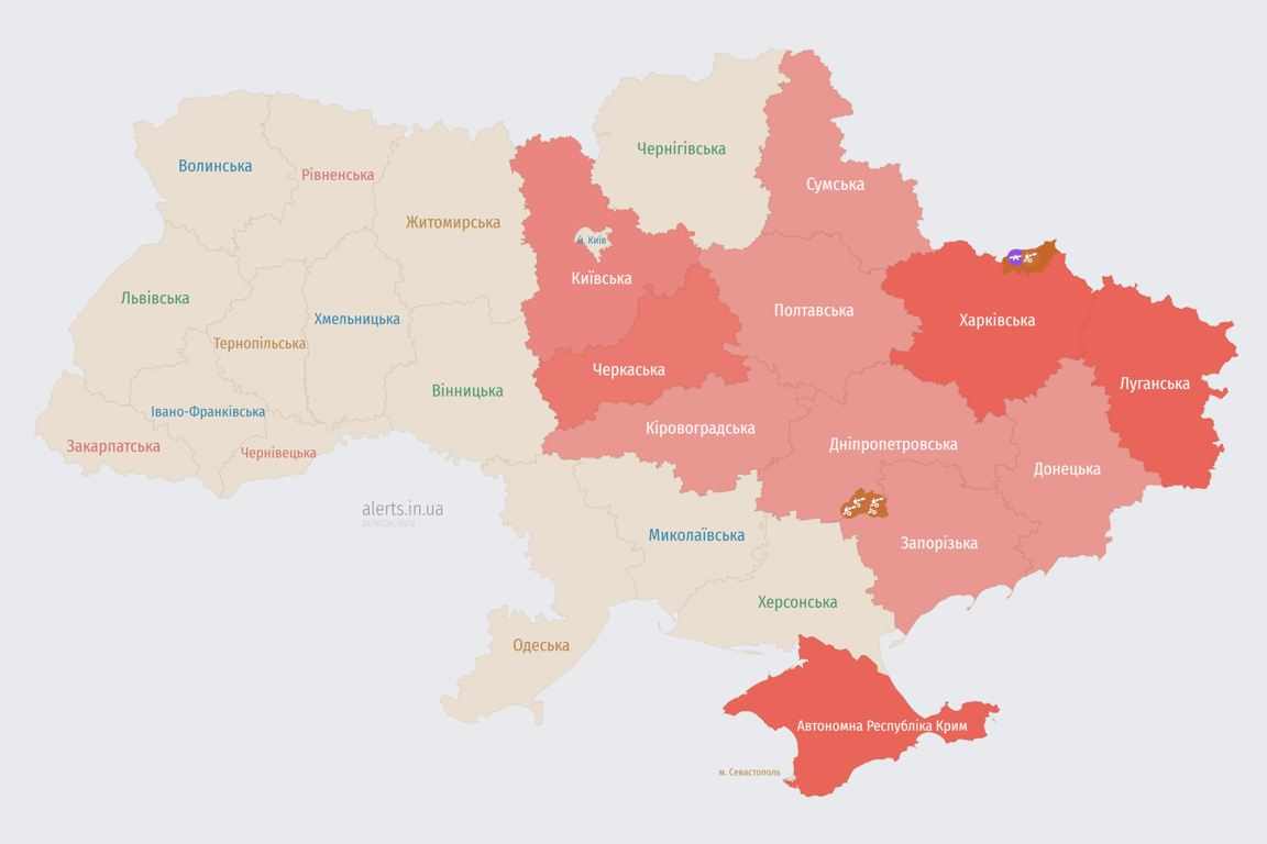 Повітряна тривога зараз 24 липня