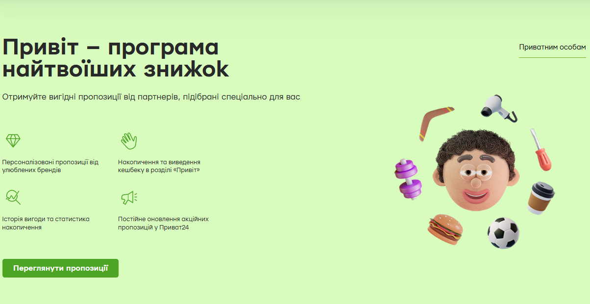 Приватбанк Привіт знижки