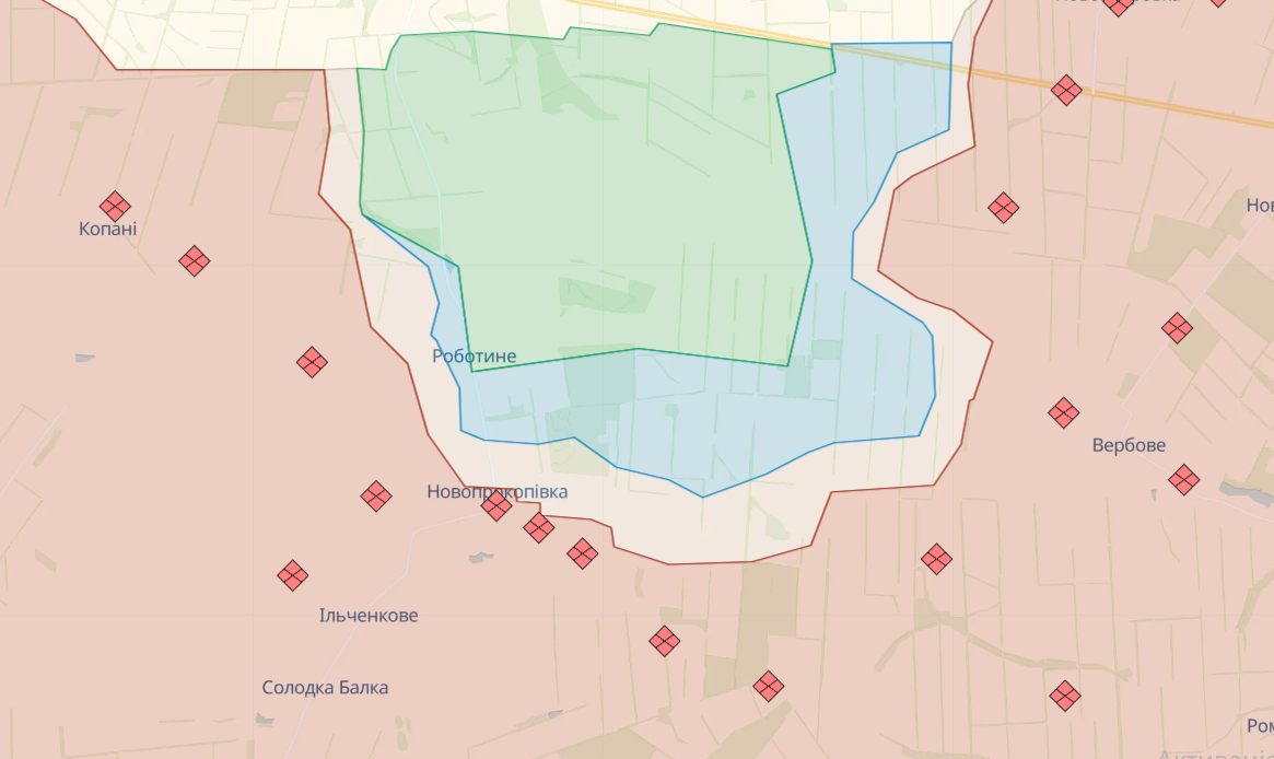 Карта боевых действий на Запорожском направлении от Deepstate
