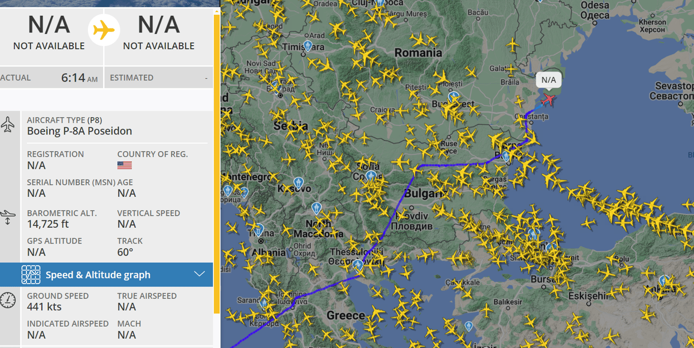 Boeing P-8A Poseidon над Чорним морем