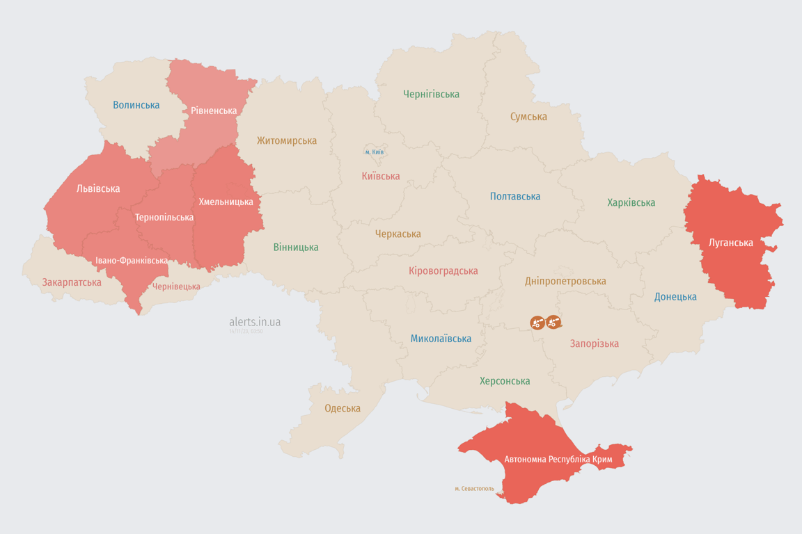 Карта воздушных тревог в Украине на сегодня, 14 ноября