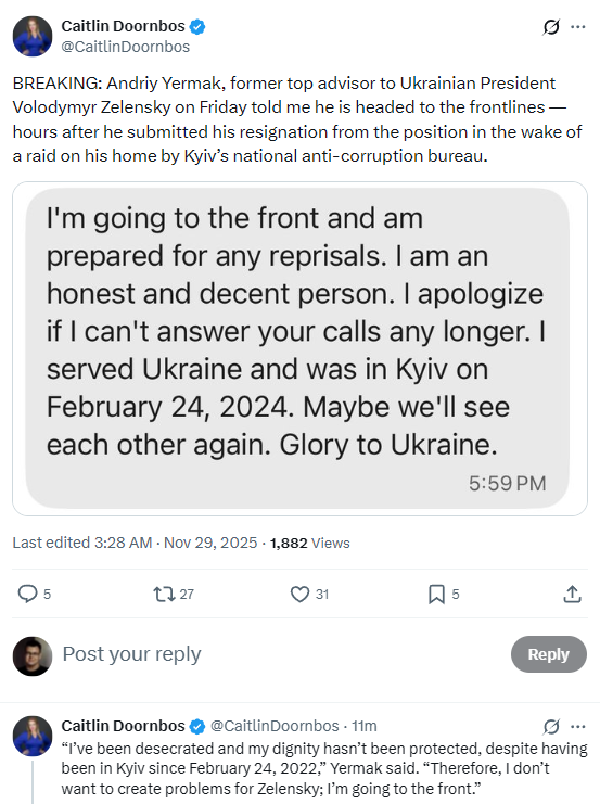 Ермак после увольнения из ОП отправляется на фронт