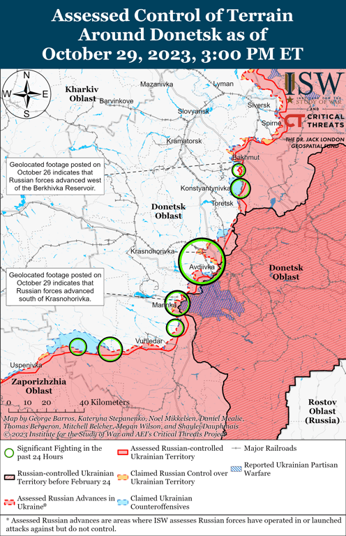 Карта боевых действий в Донецкой области от ISW