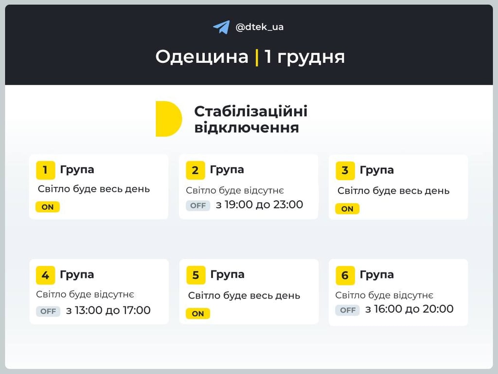 Графики отключения света в Одессе и области на завтра - фото 1
