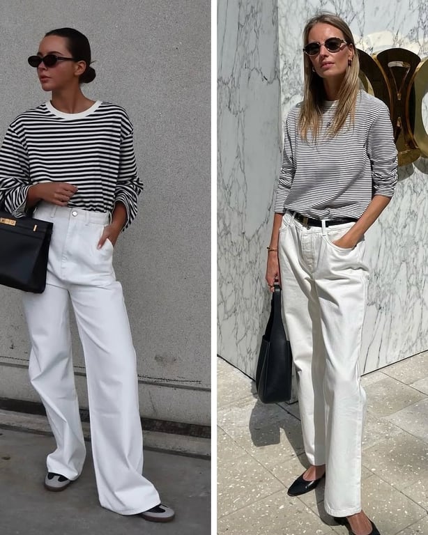 Ideas for stylish outfits with white jeans