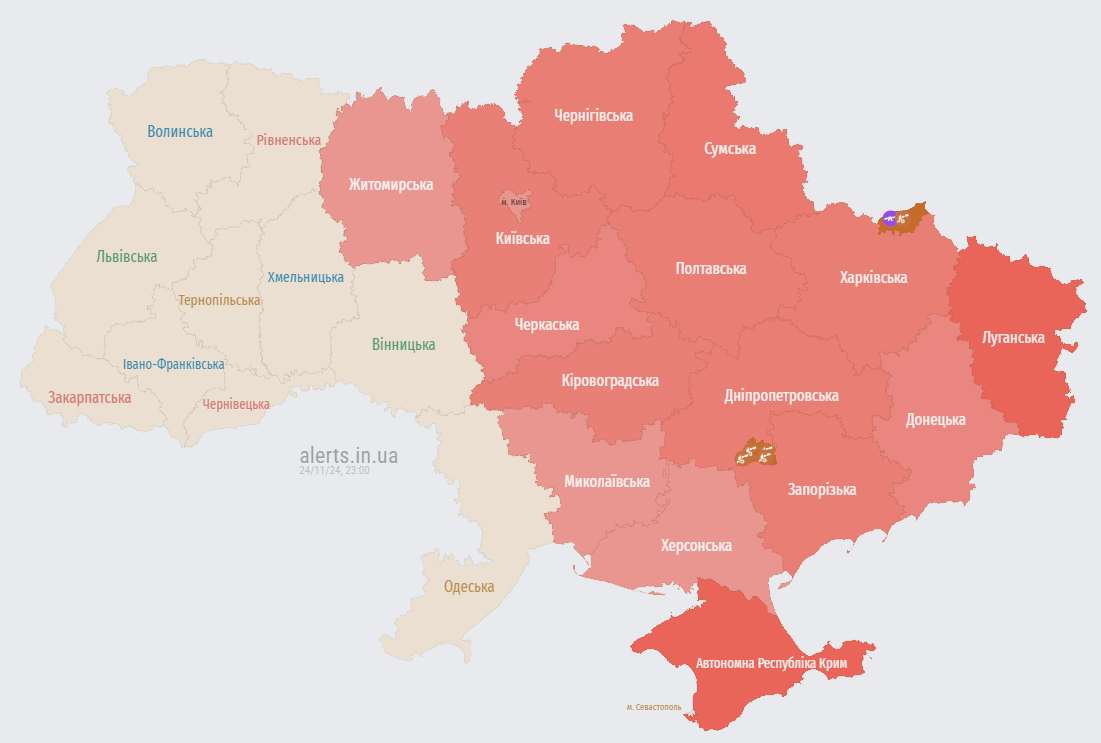 Карта тревог 24 ноября