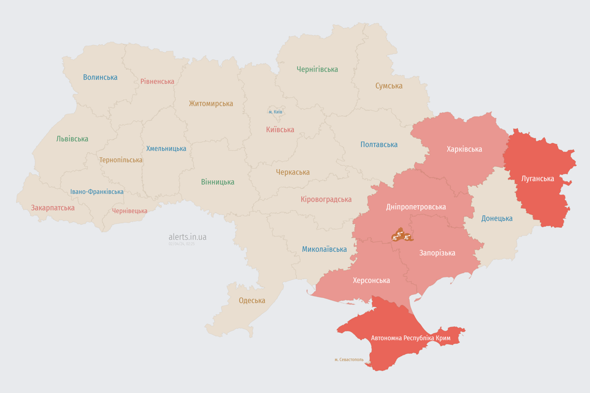 Мапа повітряної тривоги в Україні сьогодні, 2 квітня