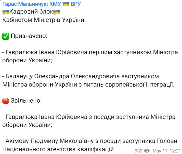 Кадрові зміни в Україні