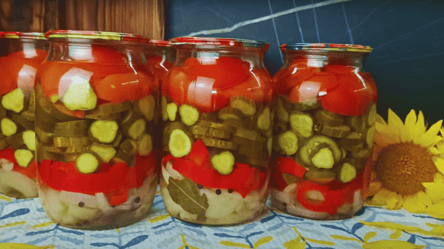 Ніжинський салат на зиму — з огірками, помідорами та перцем - 285x160