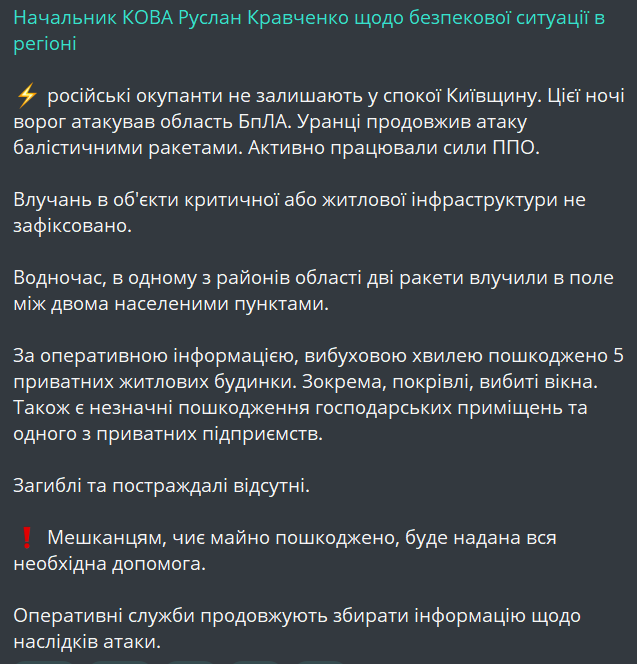 Повідомлення про наслідки атаки Києва
