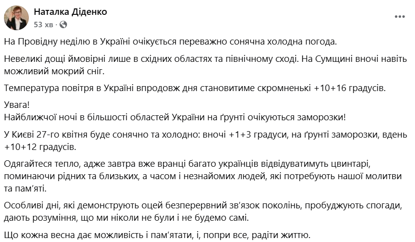 Погода на 27 квітня