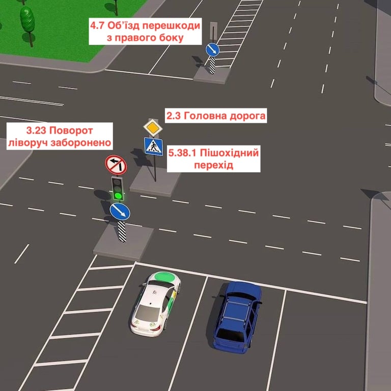 Тест з ПДР: в якому напрямку дозволений рух білому авто?