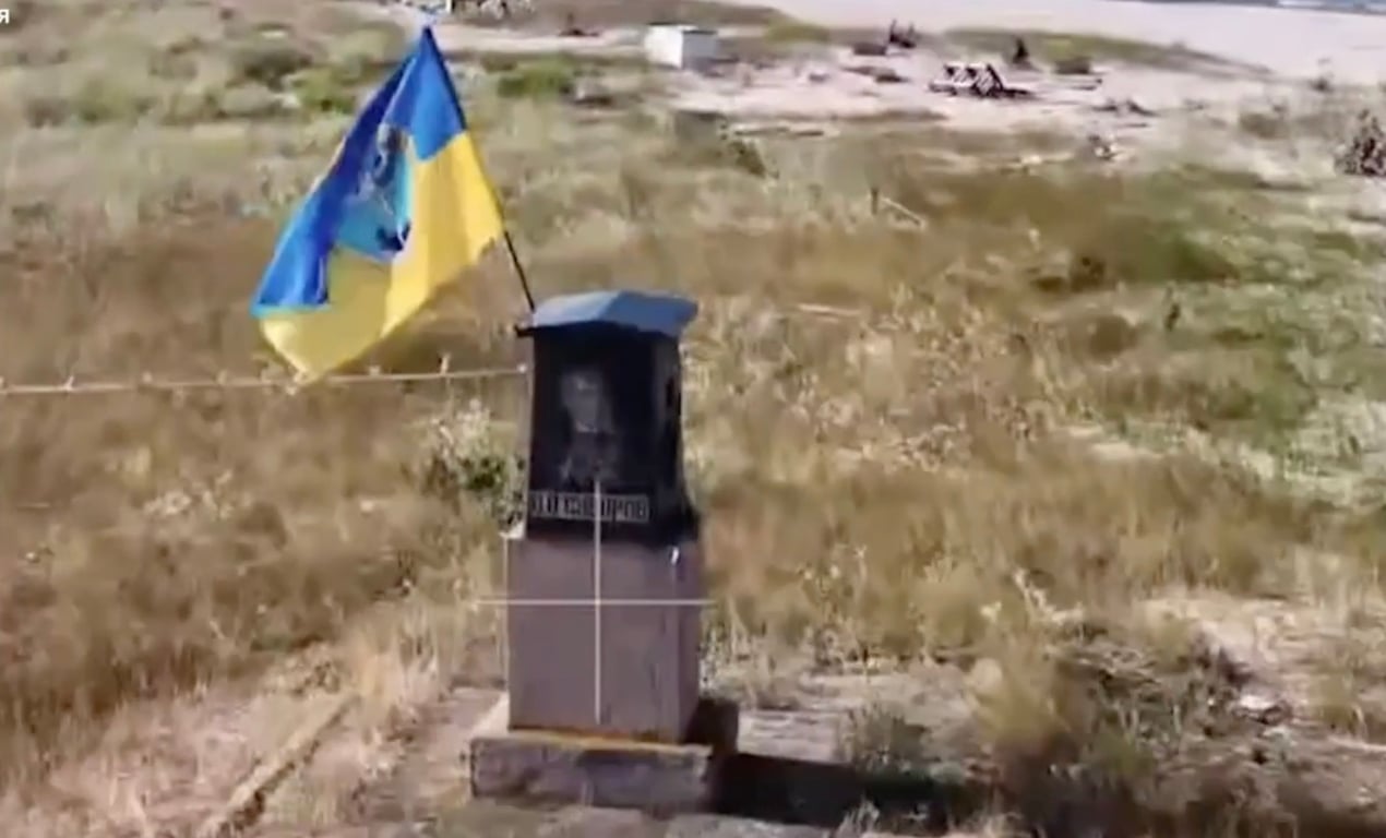 Украинский фланг на памятнике. Фото: скриншот с видео