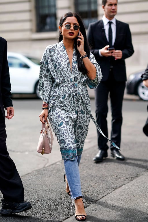 Printed boho blouse and jeans
