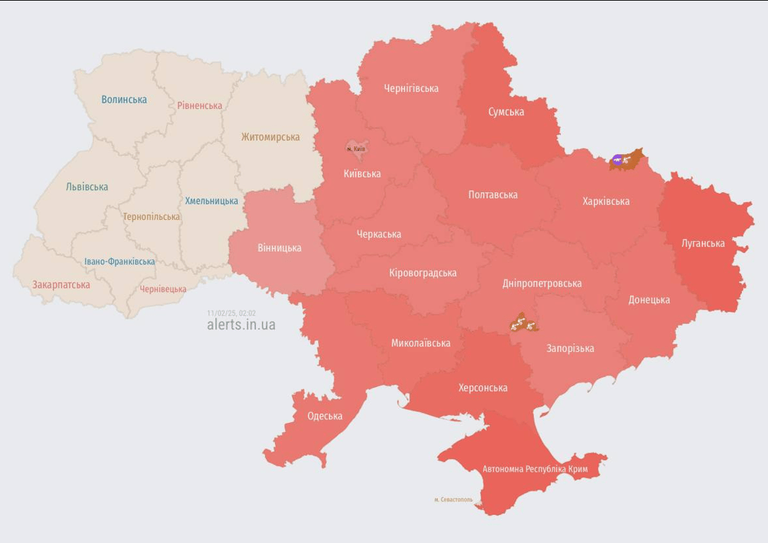 Повітряна тривога вночі 11 лютого 2025 року