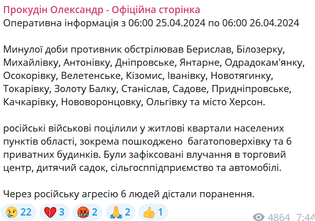 обстріли Херсонщини