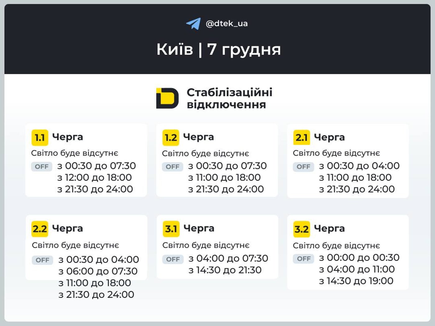 Відключення світла у Києві графіки