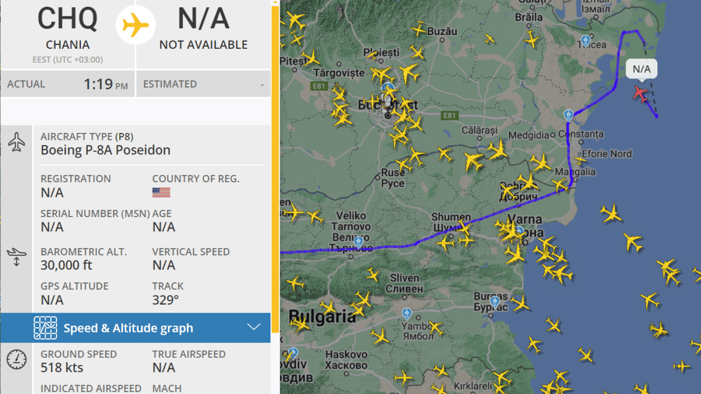 Над Чорним морем помічений Boeing P-8A Poseidon — деталі - фото 1