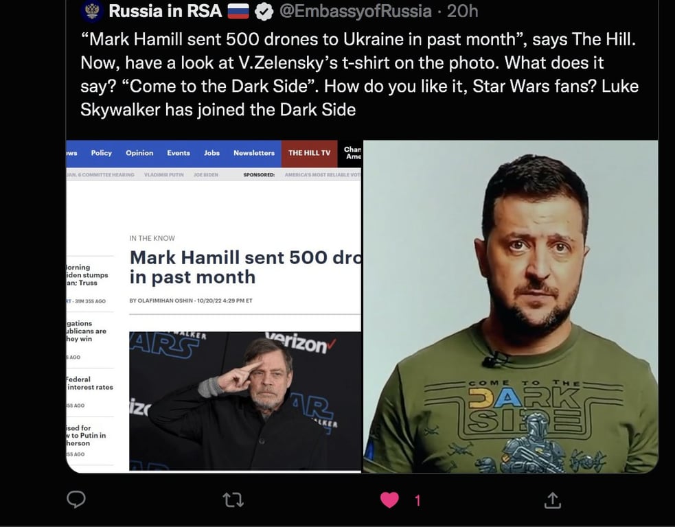 Посольство Росії в ПАР засудило зірку "Зоряних війн" за допомогу Україні — він відповів - фото 1