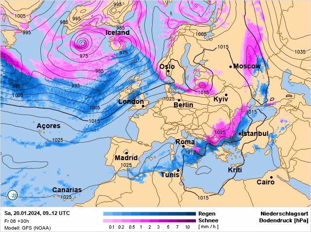 Карта циклонов над Европой