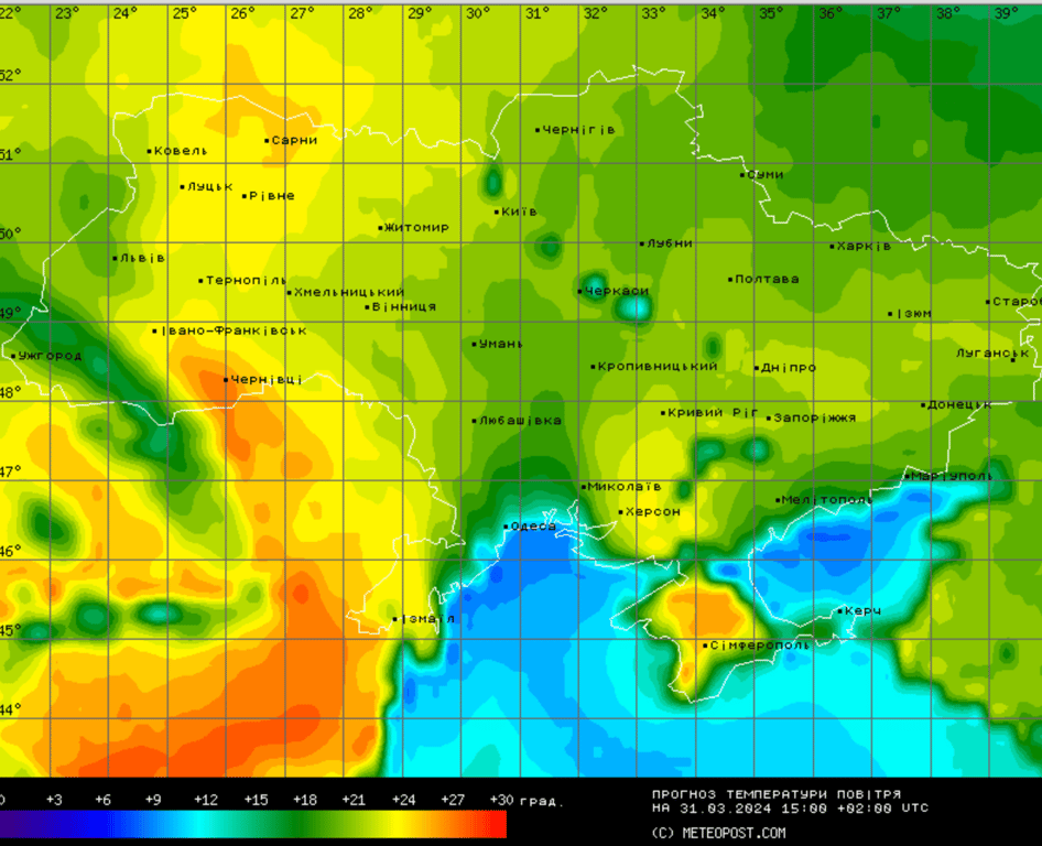 Мапа температури повітря 31 березня