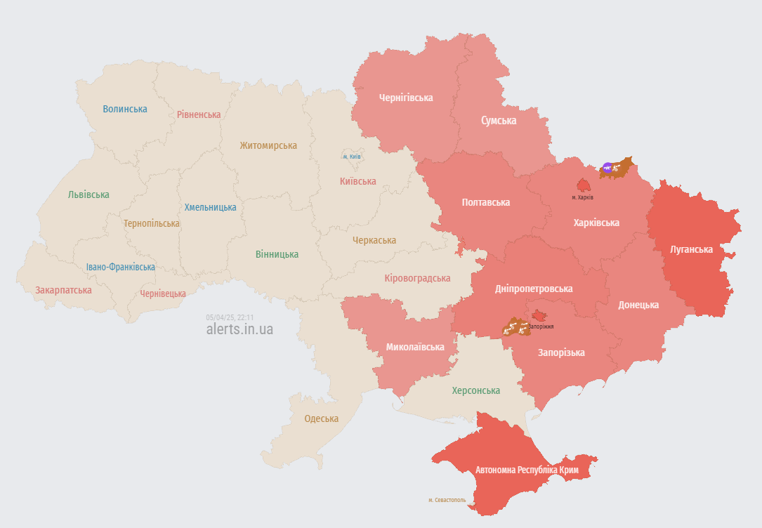 Карта повітряних тривог 5 квітня