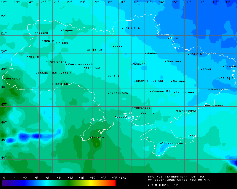 Температуры 28 апреля 2025 года