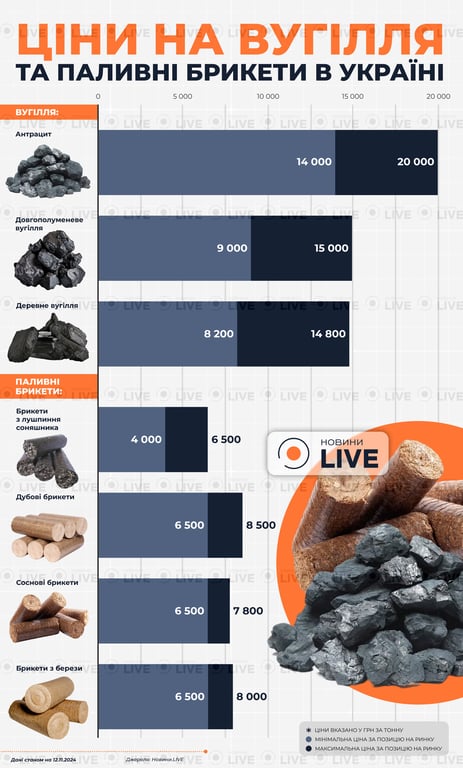 Скільки коштує вугілля та паливні брикети в Україні
