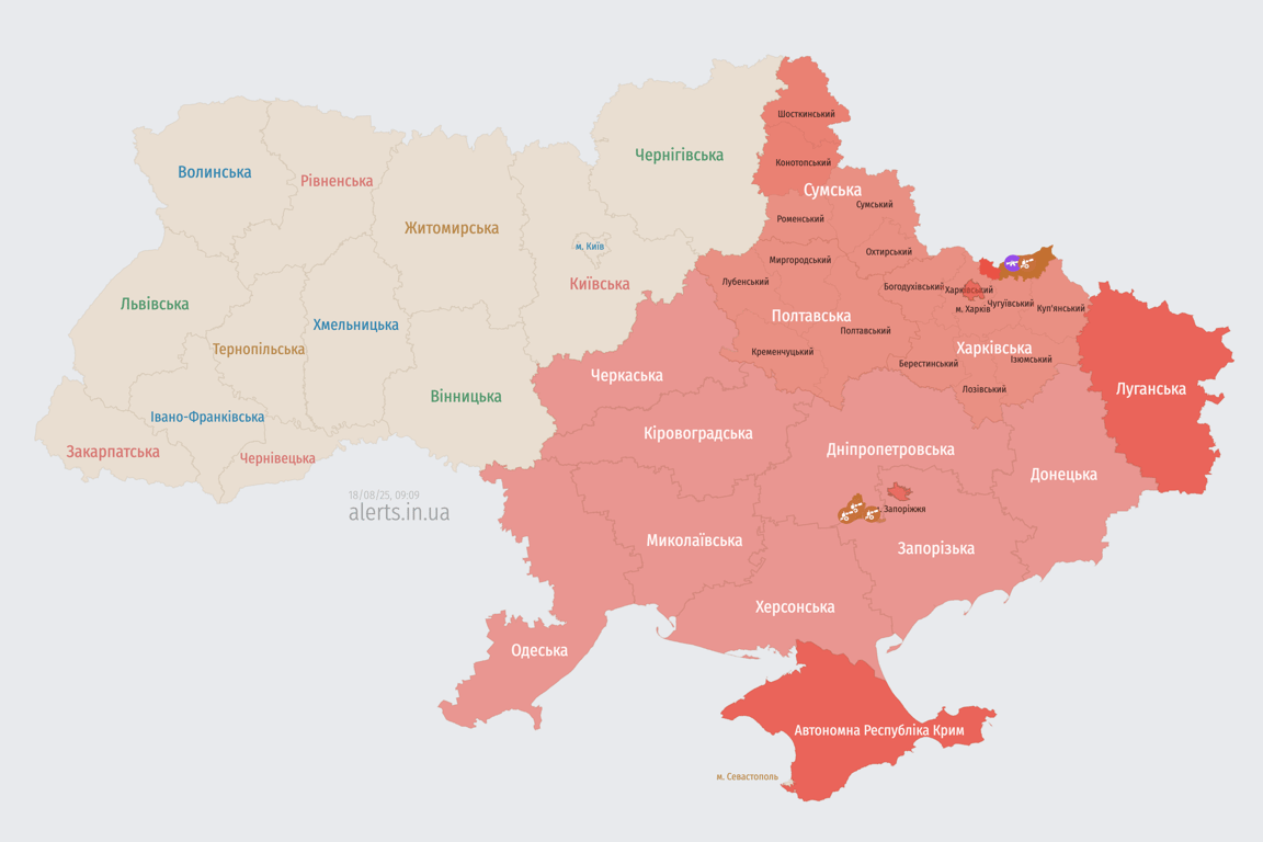 Карта повітряних тривог 18 серпня
