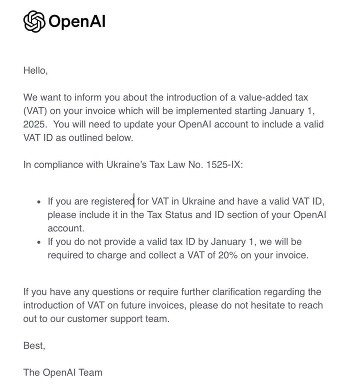 Украинцы начнут платить налог на OpenAI с 1 января