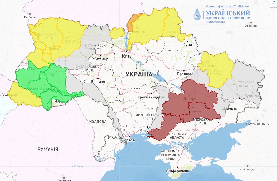 Мапа небезпечних гідрологічних явищ в Україні сьогодні, 21 січня, від Укргідрометцентру