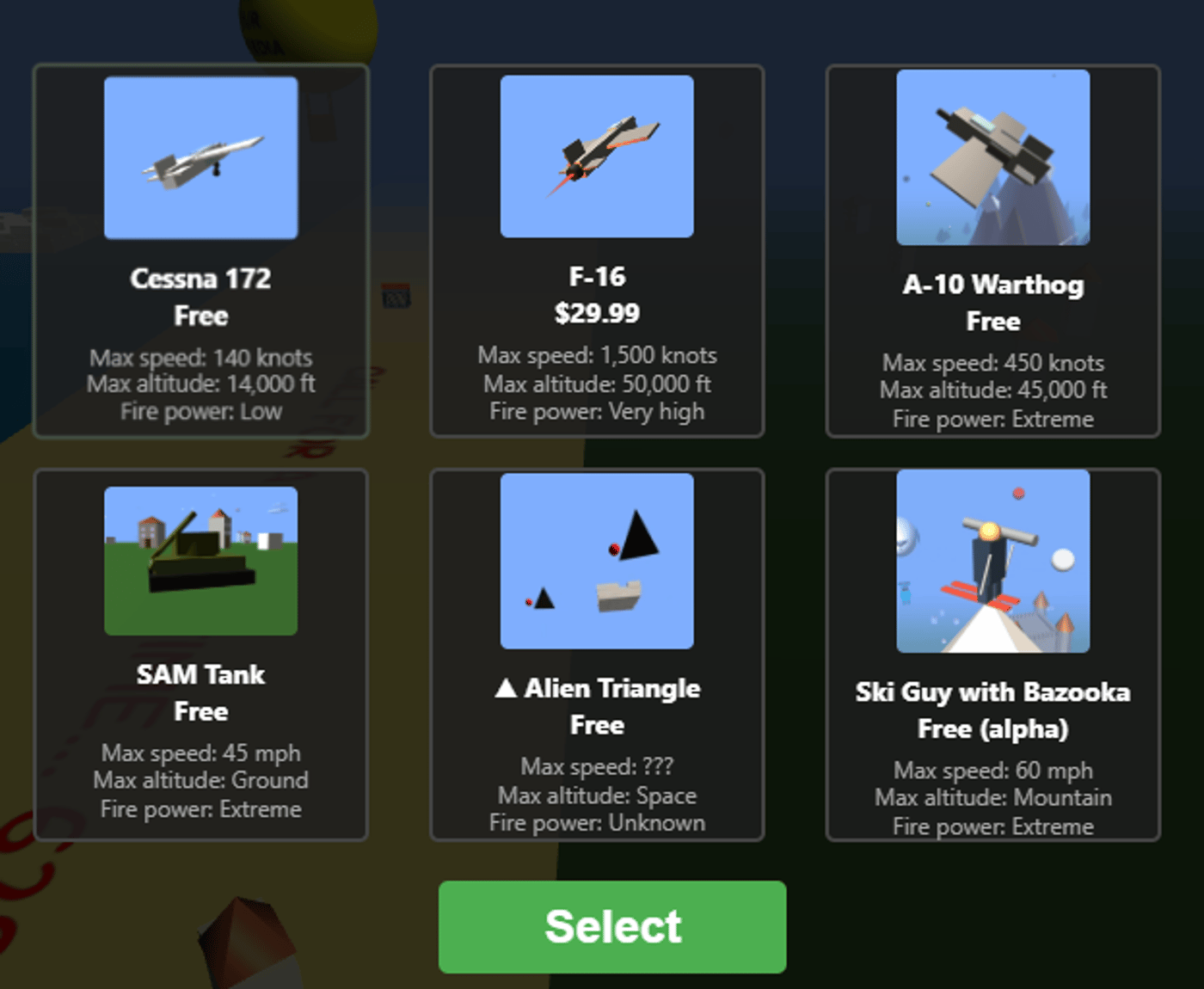 Самолет F16 за 30 долларов в игре Fly Pieter