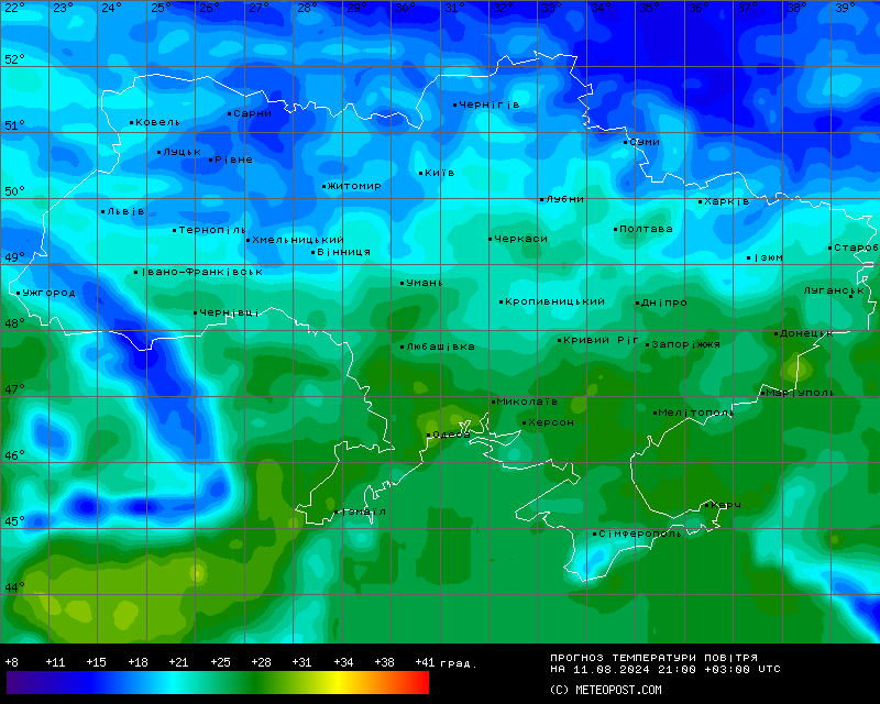 Карта температур в Україні 11 серпня